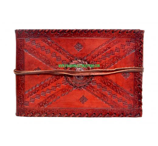 Embossed Leather Journal Handmade Single Stone Diary Notebook Planner